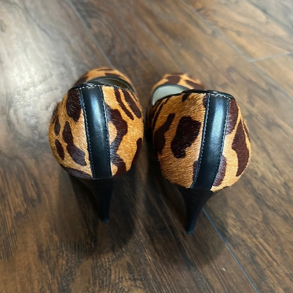 Talbots Brown Animal Cheetah Print Upper Leather Hairy Heels Black Trim 10W